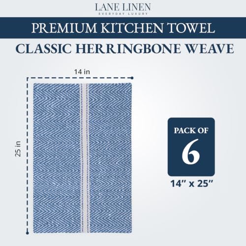 LANE LINEN Tea Towels for Kitchen 100% Cotton Absorbent Lint-Free 6 Pack - color: 07: Indigo, size: 06 Pack