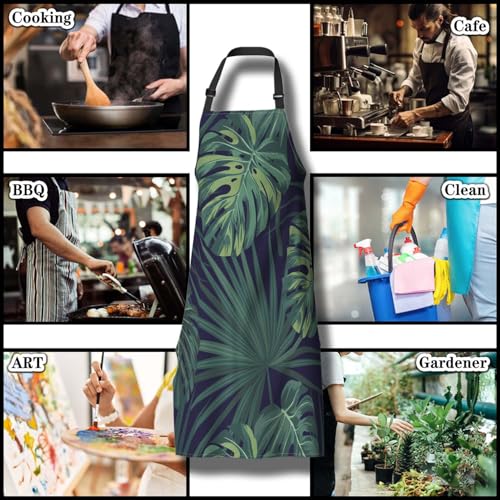 Kitchen Aprons for Men Dark Tropical Jungle Plants Apron for Men for Cooking Restaurant BBQ Painting Crafting Gardening 27” (W) x 31” (H), Waterproof Apron - color: Dark Tropical Jungle Plants