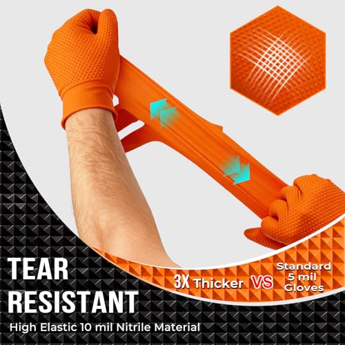 ANBOSON 10 Mil Heavy Duty Diamond Texture Nitrile Gloves, Medium, 100 Ct - color: Orange of 100, size: Medium