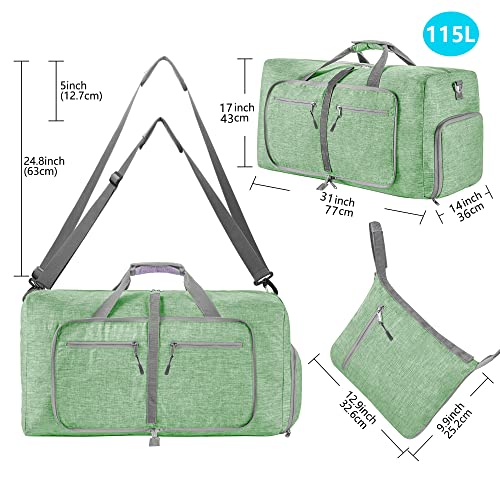 Vomgomfom 65L/85L/115L Foldable Travel Duffle Bag with Shoe Compartment - color: H Light Green, size: 65L