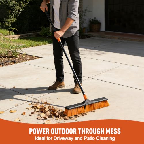 CLEANHOME 24" Push Broom Brush Outdoor for Shop, Deck, Garage, Concrete - size: 24" Head, 59" Handle