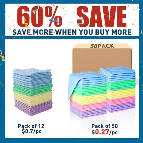 TEAWOO Microfiber Cleaning Cloths-100 Pack, Microfiber Towels Bulk, Towels for Cars & Home, Cleaning Rags 5 Colors Assorted (12x12 inches) - color: 5 Colors, size: 100 Pack