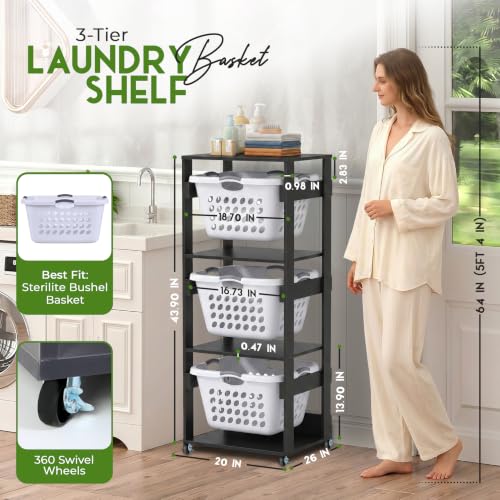 Laundry Basket Holder Shelf, Stackable Laundry Sorter (Slate Grey, 3 Tier) - color: Slate Grey, size: 3 Tier