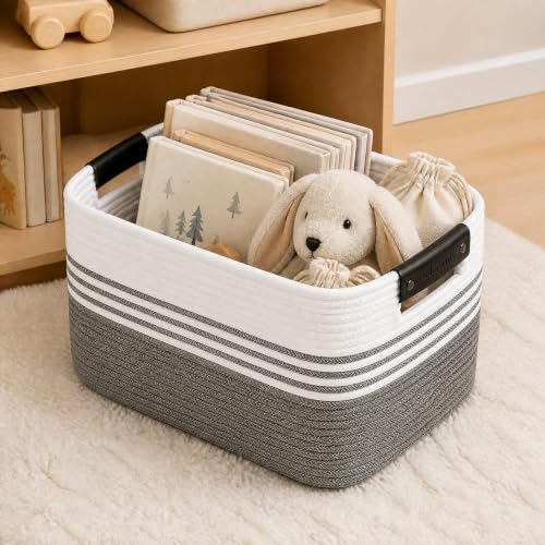 15.4GAL Woven Laundry Basket for Kids, Cute Boho Square storage basket for Living Room Decor, Baby Girls Boys Toys Stuffed Animal Decorative Short Hamper for Dirty Clothes, Bath Towel,Shoes Mix Black - color: MixBlack, size: 15.4GAL