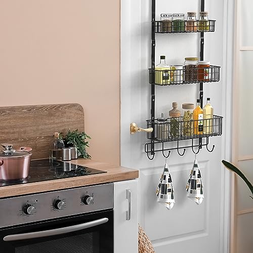 YBING Over The Door Organizer, 3 Tier Back Door Hanger Baskets with Hook - color: Black