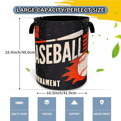 Baseball Sports Laundry Basket Foldable Waterproof Hamper 18.9 x 16.5 Inch - color: baseball