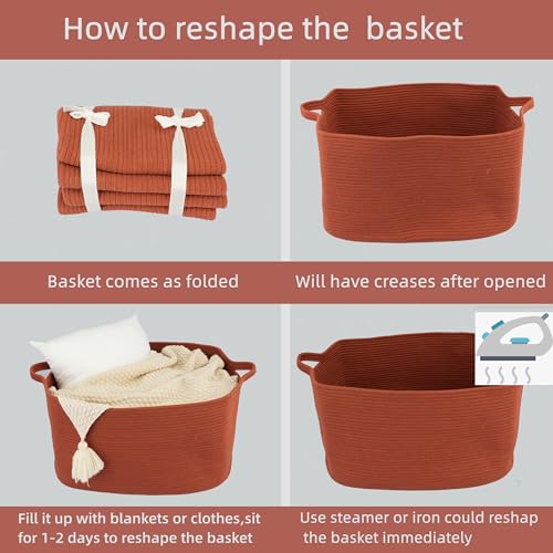 XUANGUO Large Rectangle Woven Cotton Rope Blanket Basket 22"x17"x12" Rustic - color: rustic