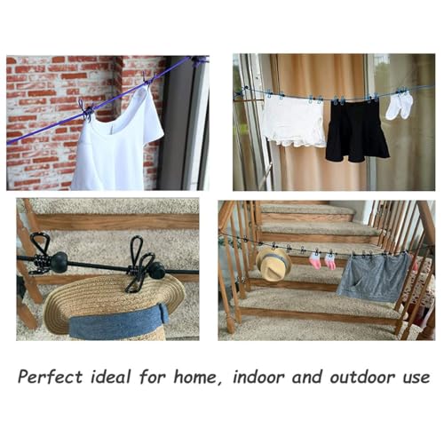 Retractable Clothesline with 12 Clips for Travel, Indoor & Outdoor Use(Black) - color: Black