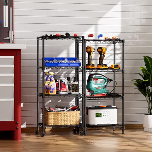 SINGAYE Small Wire 4 Adjustable Shelves Pantry Metal Shelf Floor Organizer - color: Black, size: 4-Tier 11.8"D X 17.3"W X 45.2"H