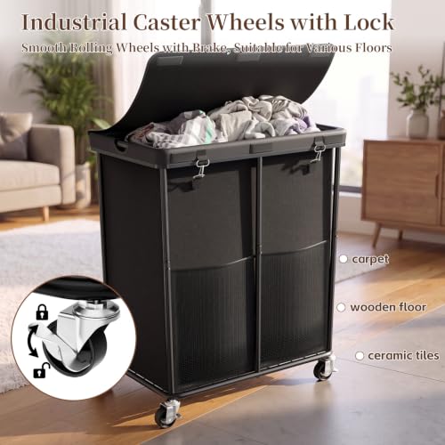 Laundry Hamper with Wheels and Lid, 225L Large Rolling Laundry Basket Black - color: Black, size: 225L