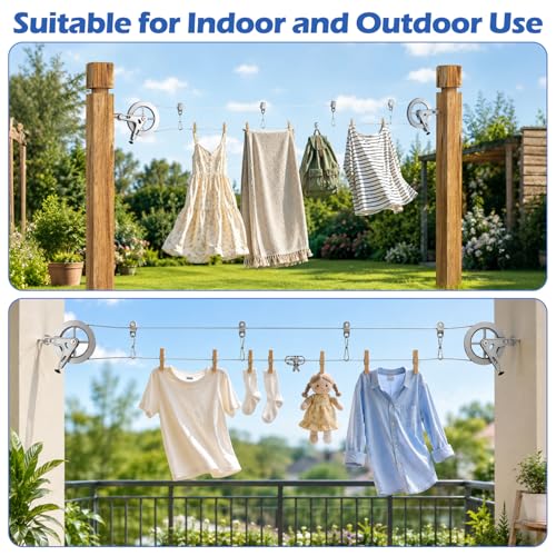 Clothesline Pulley Kit with Aluminum Pulley& 150ft 3/16" PVC Cable - size: 150FT Silvery