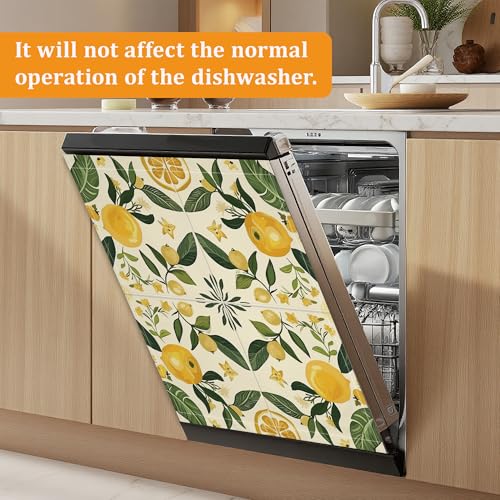 Porcelain Lemon Dishwasher Cover Magnet, 23 x 26 Inch Trimmable Magnetic Sticker for Dishwasher Front Panel, Easy Clean Decor for Fridge - color: Porcelain Lemon