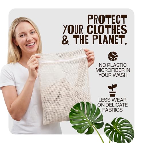 WoollyPals Large Cotton Mesh Zippered Laundry Bags (16" x 20") β 2-Pack with Storage Pouch β Washer & Dryer Safe, Durable Zipper, Breathable Mesh for Clothes, Delicates, Underwear, Shoes & Lingerie