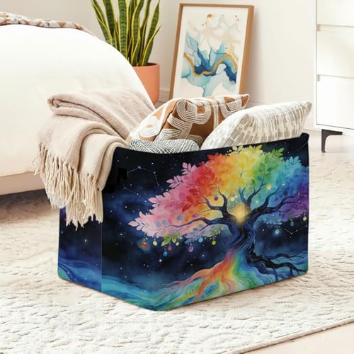 Colorful Life Tree Foldable Laundry Basket Hamper with Handles, 56L Large Capacity Toy Storage Organizer, Collapsible Clothes Hamper for Home Decor and Bedroom Organization. - color: Colorful Life Tree