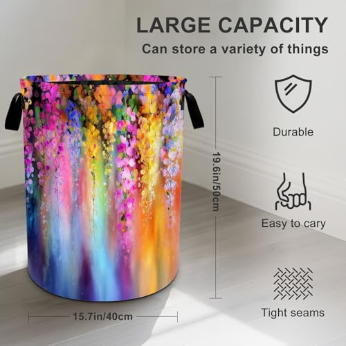 Purple Wildflower Laundry Basket Collapsible Oxford Cloth Fabric Hamper,Tote Bag Portable Storage Bin for Bedroom Bathroom Laundry Room 19.6x15.7 Inch - color: Wildflower