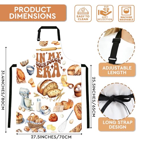 Adjustable Baking Aprons for Women - Cooking Aprons for Women with Pockets, Perfect for Baking Cooking Gradening - color: White Sourdough