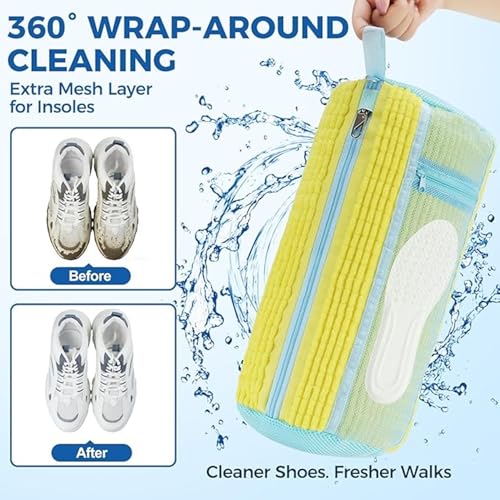 Shoe Washing Machine Bag 2 Pack with Insole Pocket, Yellow - color: Yellow