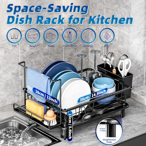 Dish Drying Rack, Stainless Steel-Dish Rack, (Black2 with Sponge Rack ) - color: Black 2
