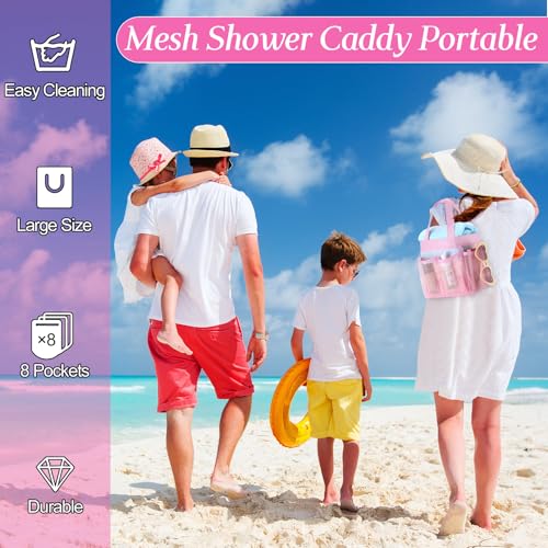 Hillban 4 Pcs Portable Mesh Shower Caddy, Pink - color: Pink