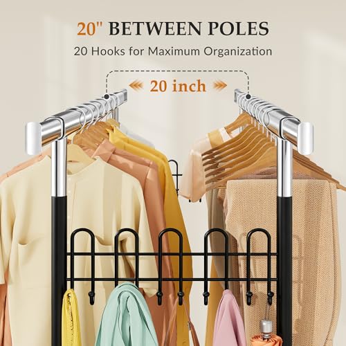 Gewudraw Clothes Rack Heavy Duty Load 1060 LBS With Wheels,Commercial,Black - color: Black, style: Double Rod & Shelves