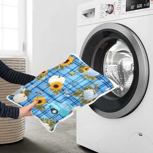 Mesh Laundry Bags Lingerie Bags for Washing Delicates 2 PCS Durable Wash Bag with Zipper Small and Medium Washable Blue Plaid Sunflower Pumpkin - color: Blue Plaid Sunflower Pumpkin