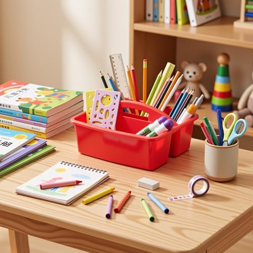 Kathfly 4 Pack Classroom Caddy Organizer with Handle, Plastic Art Craft Cleaning Caddy Bulk, Small Multipurpose Supply Organization Storage Basket for Table Desk Office Pencil Teacher (Blue Red) - color: Blue Red