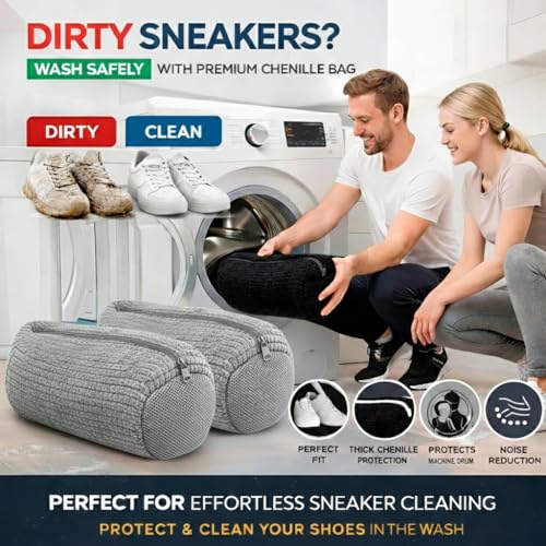 Shoe Washing Machine Bag 2 Pack for Washer & Dryer – Thick Padded Sneaker Laundry Bags with Mesh Panels & Zipper, Protective Shoe Washer Bag for Running & Gym Shoes (Grey) - color: Grey