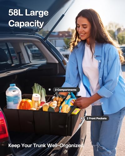 HOTOR Trunk Organizer - Foldable Car Organizer for SUVs & Sedans Storage - color: Black, size: Large-(2 Compartments)