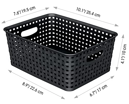 WYT 12-Pack Plastic Small Shelf Storage Weave Baskets for Organizing, Black - color: Black, size: 12-Pack