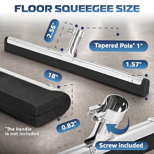 DSV Standard Uneven Surface Floor Squeegee 18’’, Double Foam Blade Garage Squeegee, Taper Pole Connection - Handle Sold Separately for Tiles, Concrete and Asphalt - size: 18-inch
