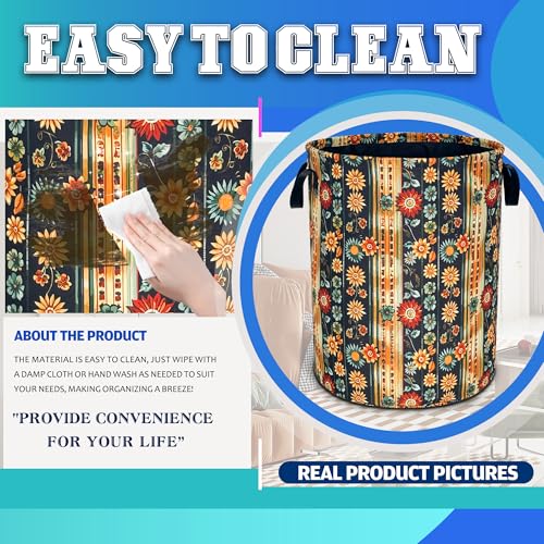 Folk Flower Art Boho Laundry Basket Foldable Oxford Cloth 18.9 x 16.5 Inch - color: Folk Flower Art