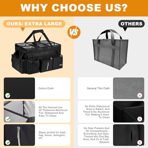 Extra Large Cleaning Caddy Bag with Built-In Support Board, Cleaning Tote Organizer with Removable Divider, Supply Carryall with Adjustable Shoulder Strap and Waist Belt for Cleaners & Housekeeper - color: Black, size: Extra-Large