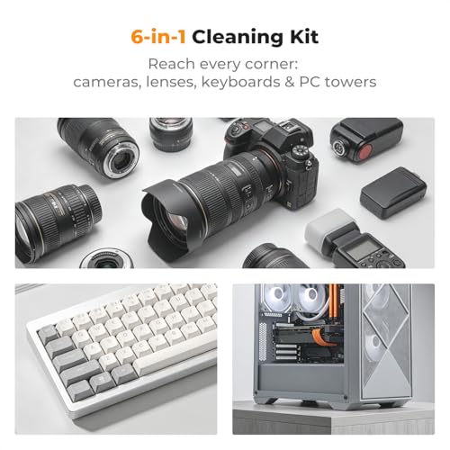 K&F CONCEPT 6-in-1 Keyboard Cleaning Brush Kit for Camera, Lens, PC,Black - color: Black
