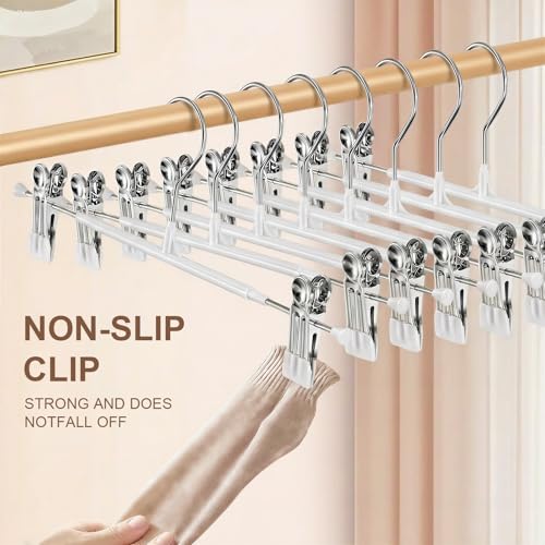 POZEAN Pants Hangers with Clips for Women 30 Pack, 12Inch Adjustable Heavy Duty Skirt Hangers, Space Saving Non-Slip Shorts Jeans Trousers Clothes Hangers, White - color: White, size: 30Pack