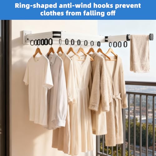 Wall Mounted Clothes Drying Rack, Foldable Laundry Drying Hanger Rack for Indoor & Outdoor Use - Laundry Rooms, Bathroom & Balconies (White) - color: White