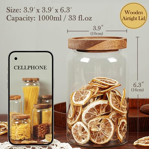 Labina Glass Jar with Wood Lid, Airtight Kitchen Storage Canister - size: A3: 33 Oz 1 pcs