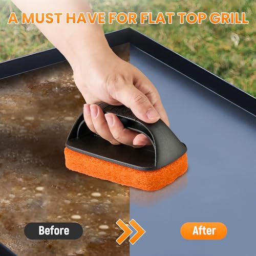Griddle Cleaning Kit for Blackstone with 8 Scouring Pads & 1 Handle - color: Orange-9 Pcs