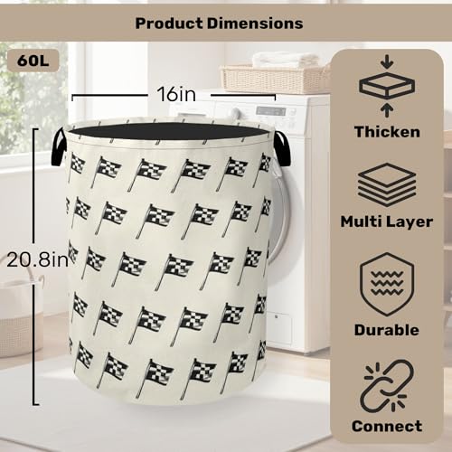 Racing Flag Foldable Canvas Laundry Basket with Handles - Toy Organizer, Heavy Duty for Home,Bedroom, Dorm, Bathroom - color: Racing Flag