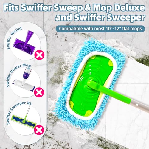Reusable Mop Pads Fit Swiffer Sweeper Mop, Thicken Chenille Sweeping Cloths - color: Chenille - Coral Blue, size: 10 Pack + 1 Pack