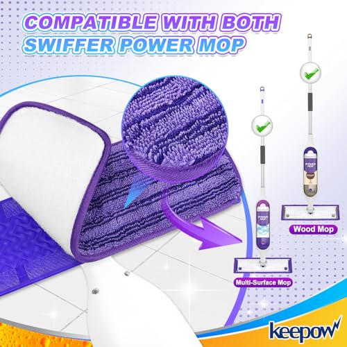 KEEPOW Reusable Power Mop Refill Pads Compatible with Swiffer Power Mop - color: Purple Stripe-4 Pack