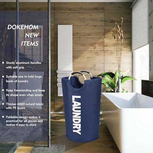 DOKEHOM 90L Large Laundry Basket Bag, Collapsible Tall Hamper, Dark Blue - color: Dark Blue, size: 90L