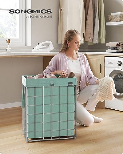 SONGMICS Laundry Hamper, Collapsible, 24 Gal. (90L) - color: Silver + Mint Green, size: 90 L