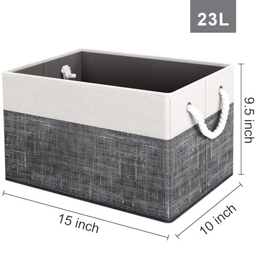 Fab totes Storage Bins 6-Pack, Foldable Storage Baskets for Organizing Toys, Books, Shelves, Closet, Large Storage Box with Rope Handles, Sturdy Organizer Bins, White & Black - color: White & Black, size: 6pack
