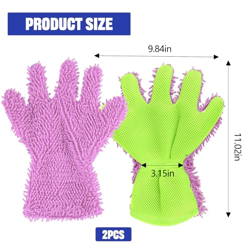 2PCS Car Wash Mitt, 5 Finger Chenille Microfiber Cleaning Mitt for Cars, Scratch-Free Auto Washing Gloves, Car Interior Exterior Cleaning Gloves, Great for Hard-to-Reach Areas (Purple) - color: Purple