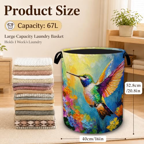 Colorful Hummingbird Floral Laundry Basket with Handles, Foldable Tall Oxford Clothes Hamper, Lightweight Water-Resistant Storage Bin for Bedroom Bathroom College Dorm, 16 x 20.8 Inch - color: Colorful Hummingbird Floral