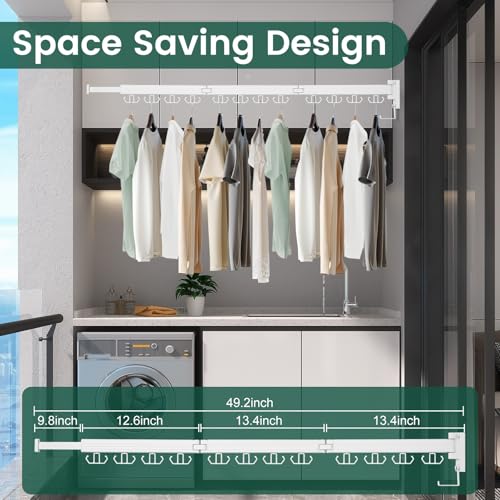 Kelisiting Wall Mounted Clothes Drying Rack, Laundry Drying Rack Wall Mount, 3-Fold Drying Rack Clothing, Foldable Clothes Drying Rack with 12 Dual Hooks Organization for Laundry Room Indoor - White - color: White, size: 3-Fold-Upgrade