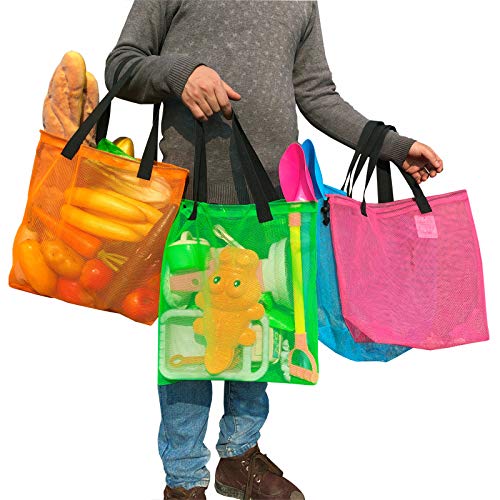 4PCS Colorful Mesh Beach Tote Bags With Drawstring For Poolside,Swim,Travel - color: Color1