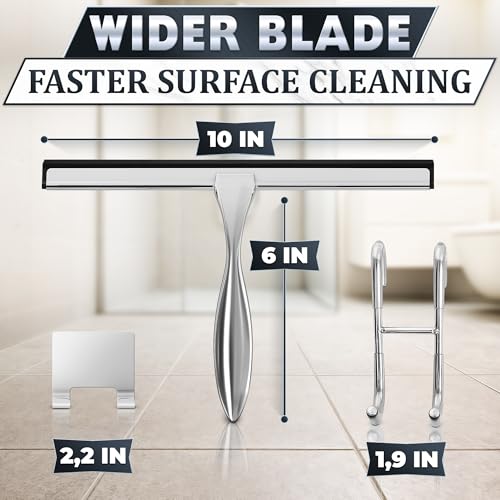 Shower Door Squeegee with Hook, 10" Silicone Blade, Steel (Silver) - color: Silver, size: 10 Inch