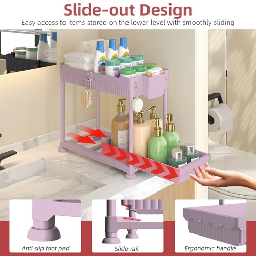 Sevenblue 4-Pack 2-Tier Under Sink Organizer with Pull Out Drawers - color: Pink, size: 12.8 Inch