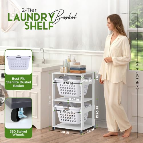 Laundry Basket Holder Shelf, Stackable Laundry Sorter (White, 2 Tier) - color: White, size: 2 Tier